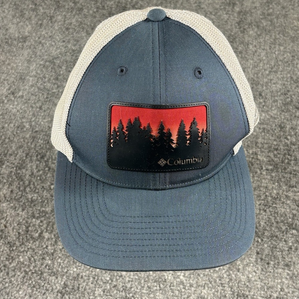 Columbia Outdoor Sports FlexFit Trucker Hat L/XL Rubber Patch Trees Gorpcore‎